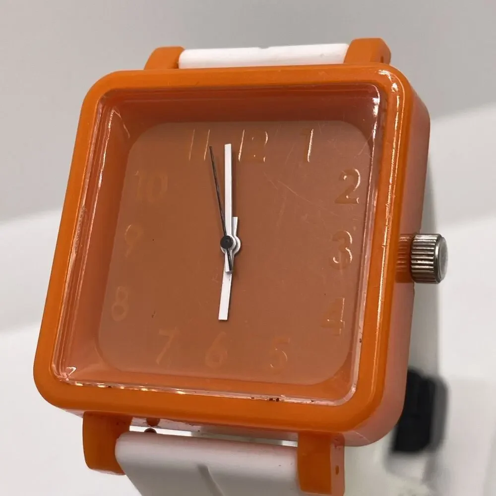 Womens Orange Square Quartz Watch New Battery